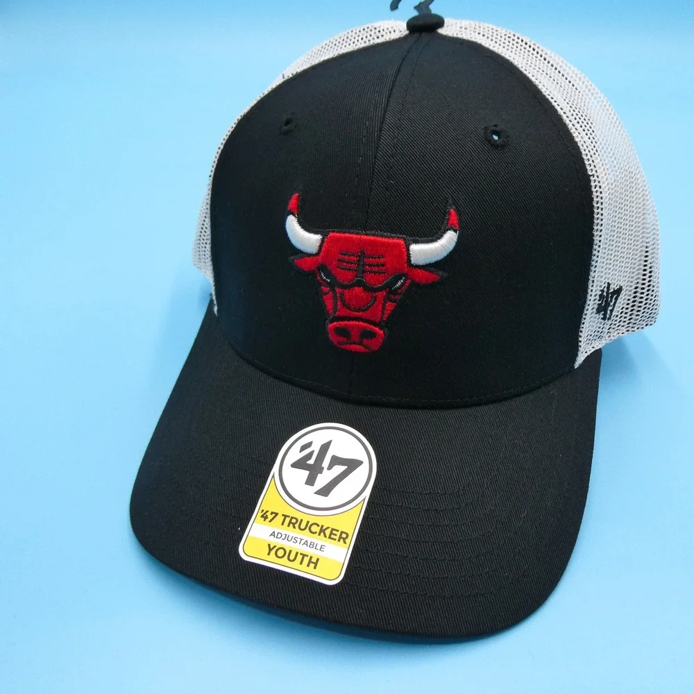 '47 Brand Trucker Hat Youth Youth Chicago Bulls Black White Mesh Snapback Cotton